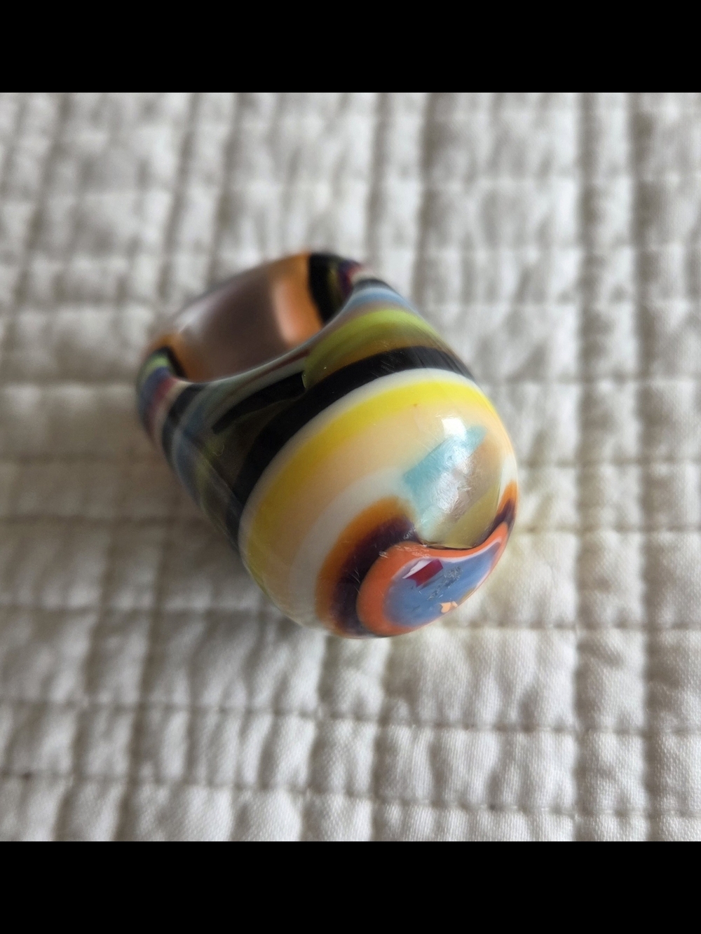 Sobral Multicolor Striped Dome Ring - Yellow, Orange, Blue, Black, Green